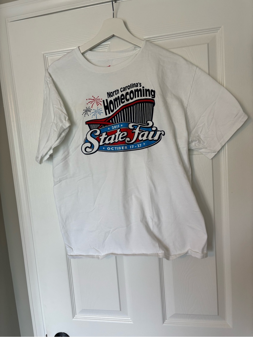 Hanes White Tagless Cotton Tee with Red Logo